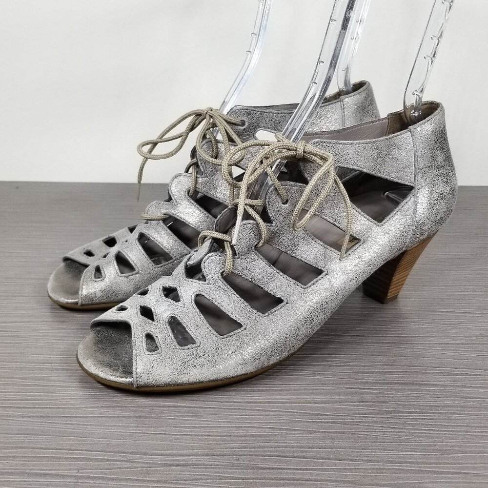 Paul Green Prague Open-Toe Bootie, Smoke Metallic Leather, Womens Size 10 M